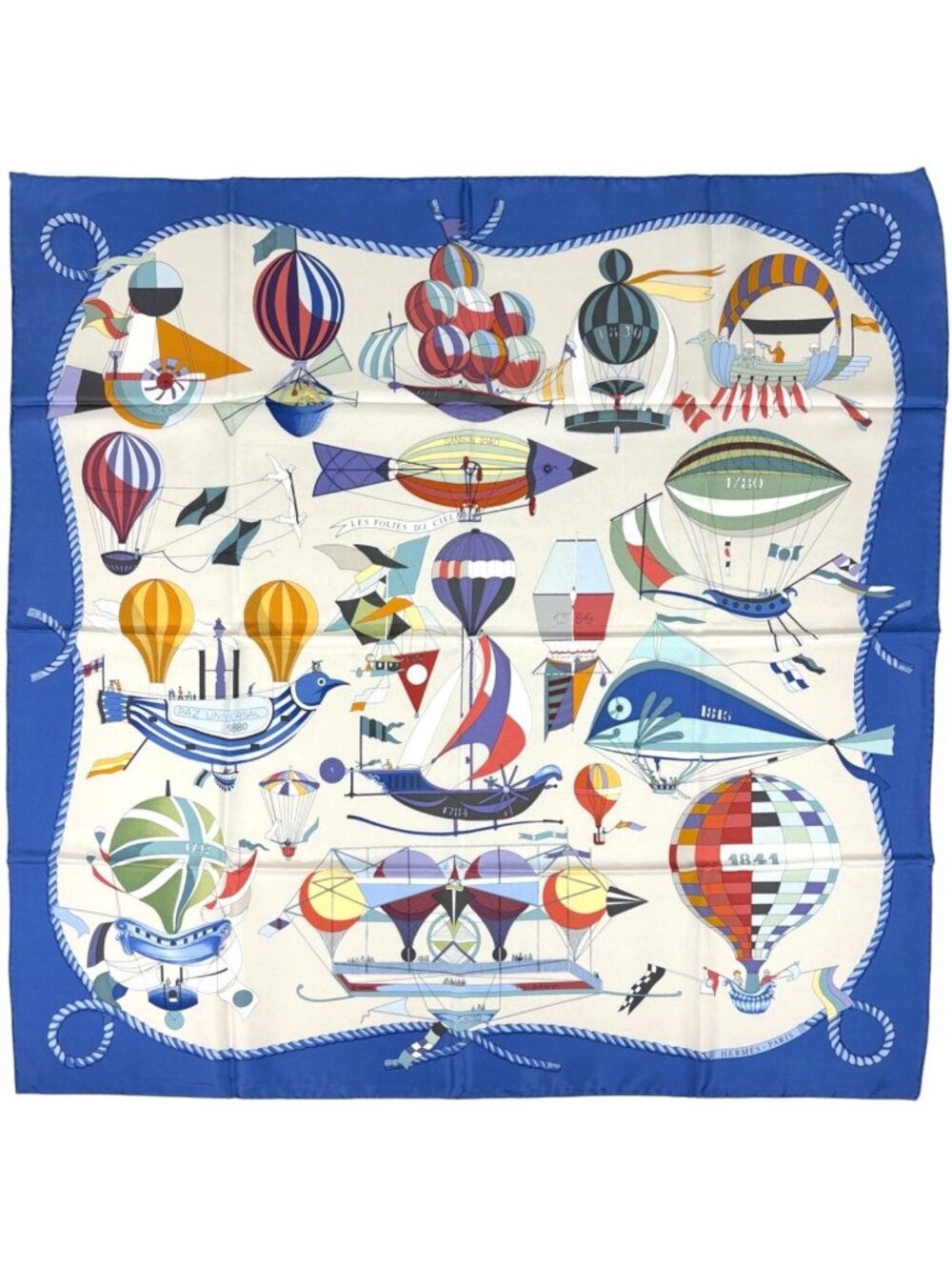 Hermes Carre 90 les Folies du Ciel Scarf Sky Madness Silk Blue Multicolor